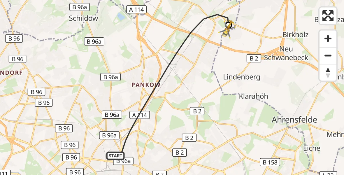 Flugroute Rettungshubschrauber Berlin - Helios Clinic Berlin-Buch, 01 Oktober 2026, 10:33