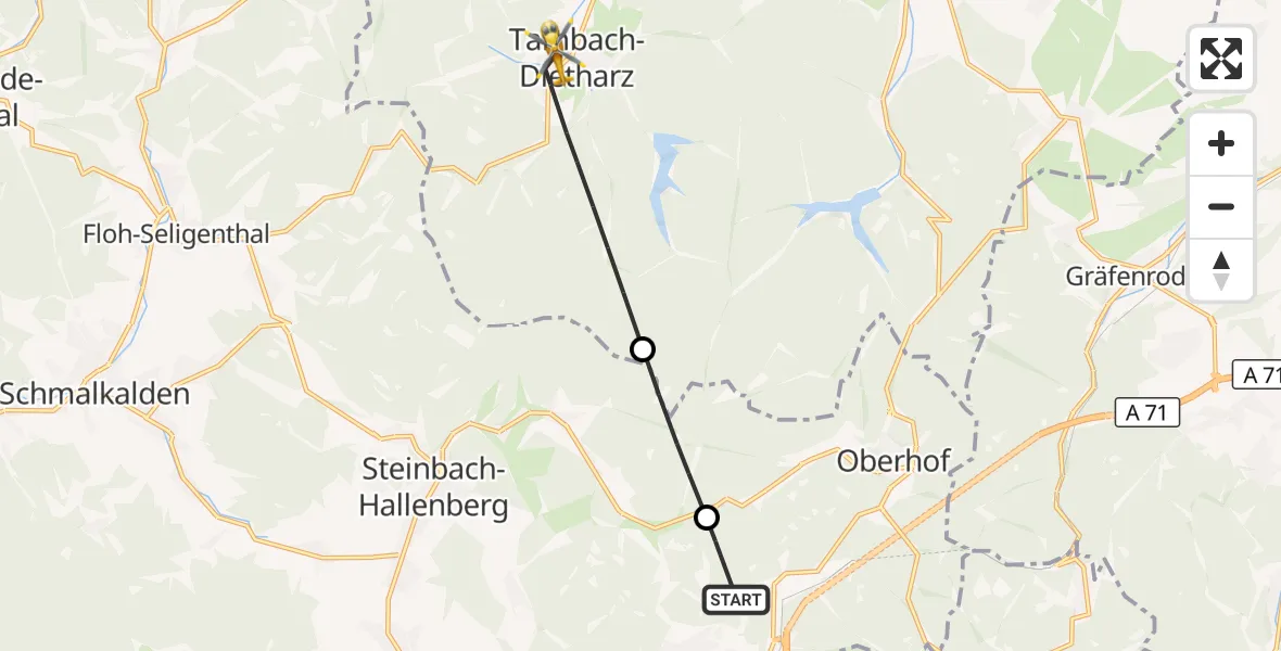 Flugroute Rettungshubschrauber Zella-Mehlis - Tambach-Dietharz/Thür.Wald, 01 Oktober 2026, 10:35