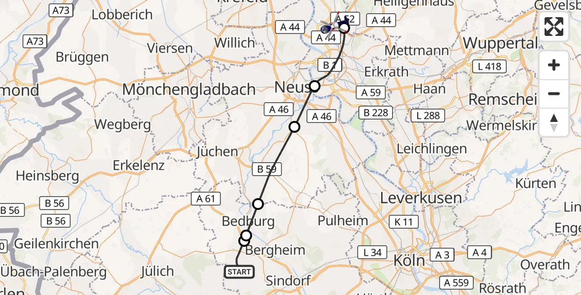 Flugroute Polizeihubschrauber Elsdorf - Düsseldorf Flughafen, 01 Oktober 2026, 10:38