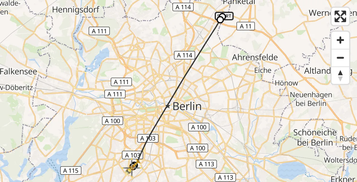Flugroute Rettungshubschrauber Helios Clinic Berlin-Buch - Charité Clinic Benjamin Franklin Campus, 01 Oktober 2026, 10:43