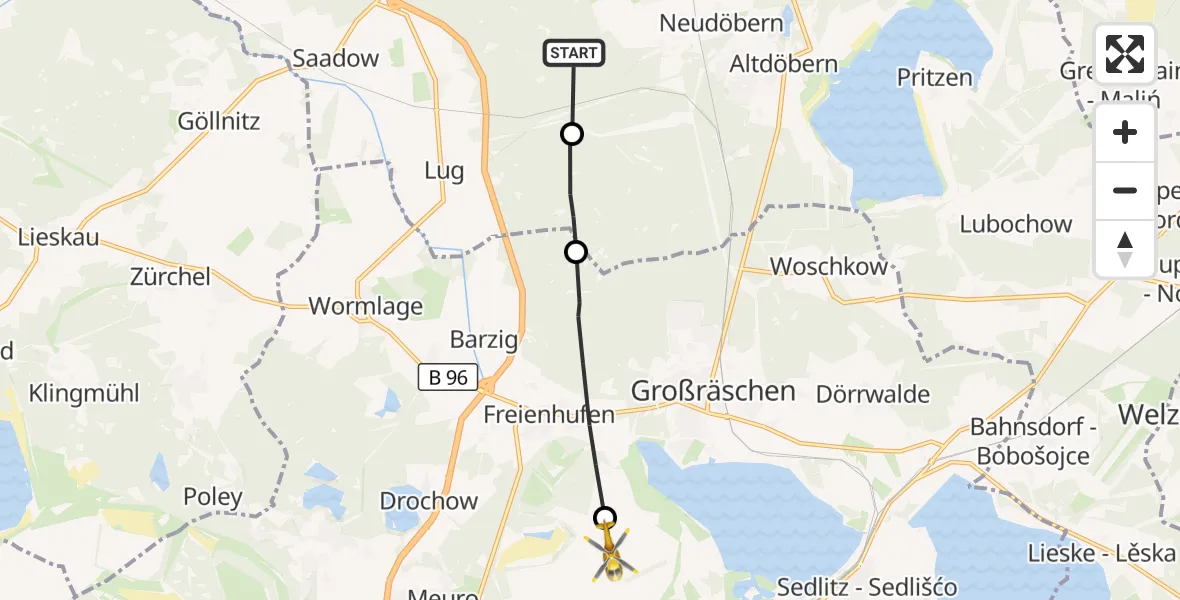 Flugroute Rettungshubschrauber Luckaitztal - Senftenberg, 01 Oktober 2026, 10:52