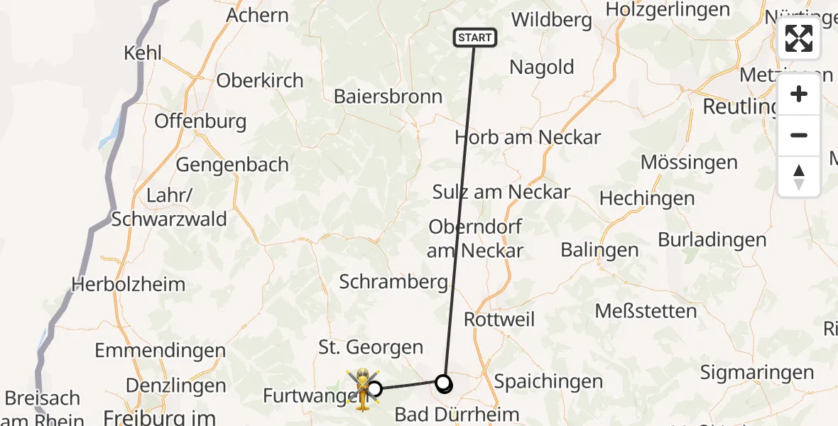 Flugroute Ambulanzhubschrauber Altensteig - Vöhrenbach, 01 Oktober 2026, 10:54