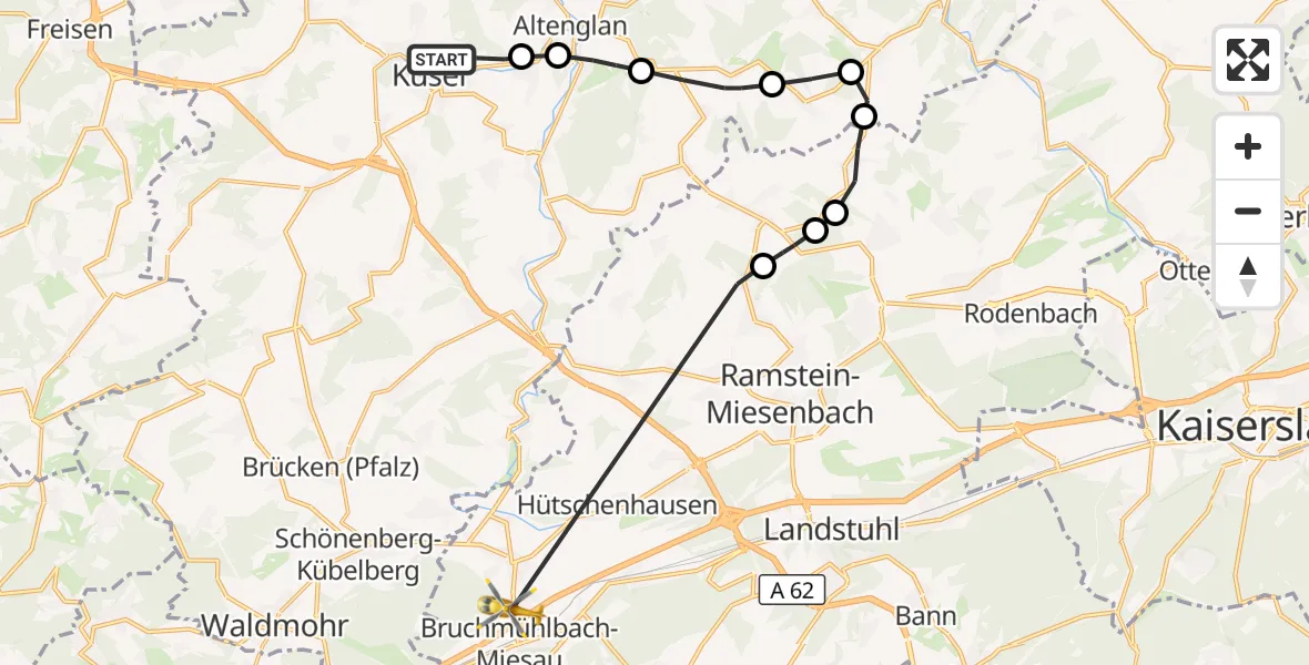 Flugroute Rettungshubschrauber Kusel - Bruchmühlbach-Miesau, 01 Oktober 2026, 11:00