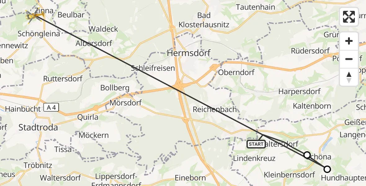 Flugroute Rettungshubschrauber Lindenkreuz - Schöngleina, 01 Oktober 2026, 11:00