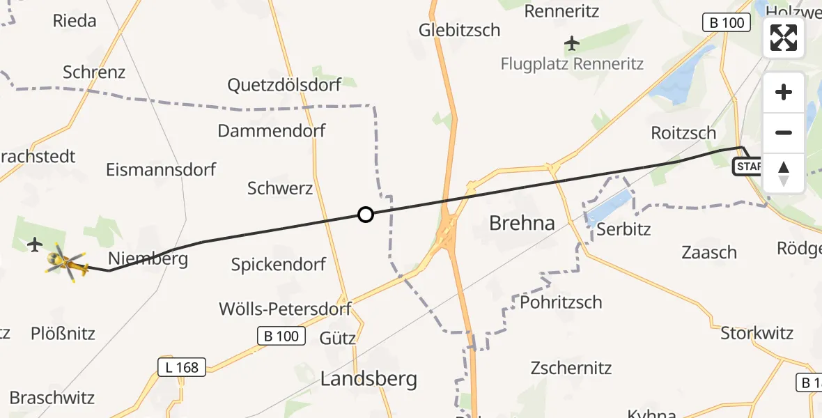 Flugroute Rettungshubschrauber Sandersdorf-Brehna - Landsberg, 01 Oktober 2026, 11:01
