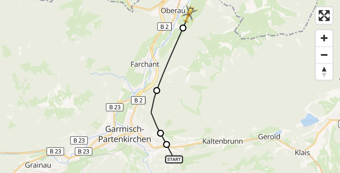 Flugroute Rettungshubschrauber Garmisch-Partenkirchen - Oberau, 01 Oktober 2026, 11:03