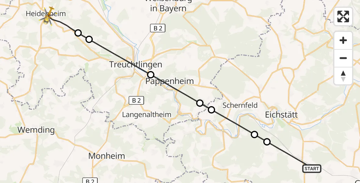 Flugroute Rettungshubschrauber Adelschlag - Heidenheim, 01 Oktober 2026, 11:11