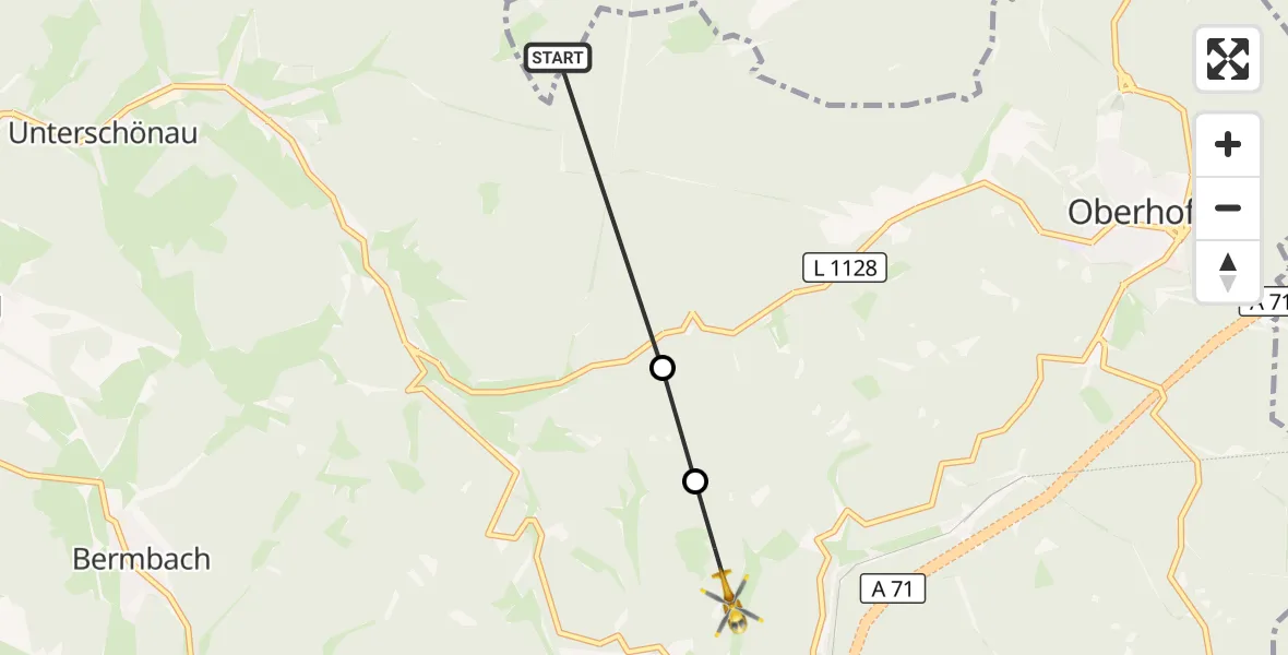 Flugroute Rettungshubschrauber Ohrdruf - Zella-Mehlis, 01 Oktober 2026, 11:11