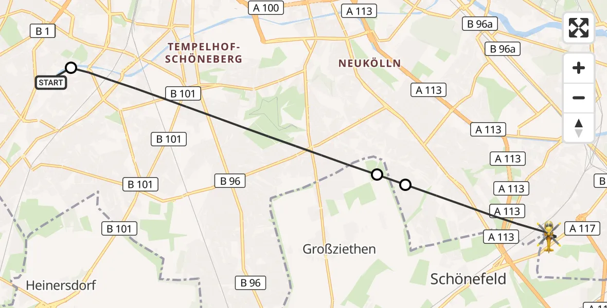 Flugroute Rettungshubschrauber Charité Clinic Benjamin Franklin Campus - Berlin, 01 Oktober 2026, 11:25