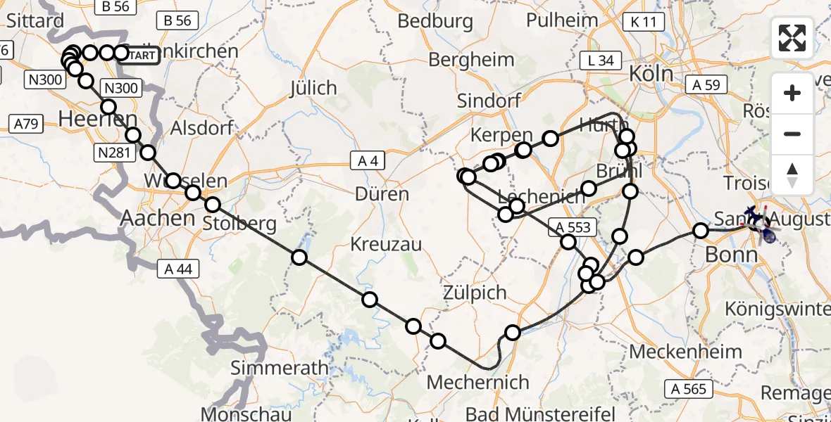Flugroute Polizeihubschrauber Militärflugplatz Geilenkirchen - Sankt Augustin, 01 Oktober 2026, 11:29
