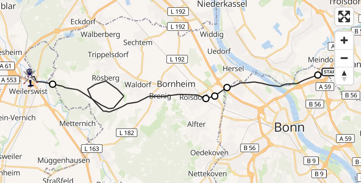 Flugroute Polizeihubschrauber Sankt Augustin - Weilerswist, 01 Oktober 2026, 11:29
