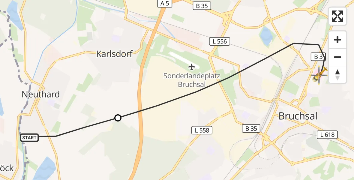Flugroute Ambulanzhubschrauber Karlsdorf-Neuthard - Bruchsal, 01 Oktober 2026, 11:29