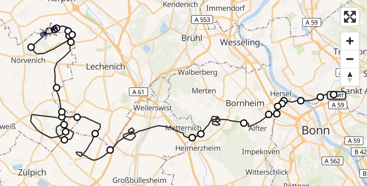 Flugroute Polizeihubschrauber Sankt Augustin - Militärflugplatz Nörvenich, 01 Oktober 2026, 11:33