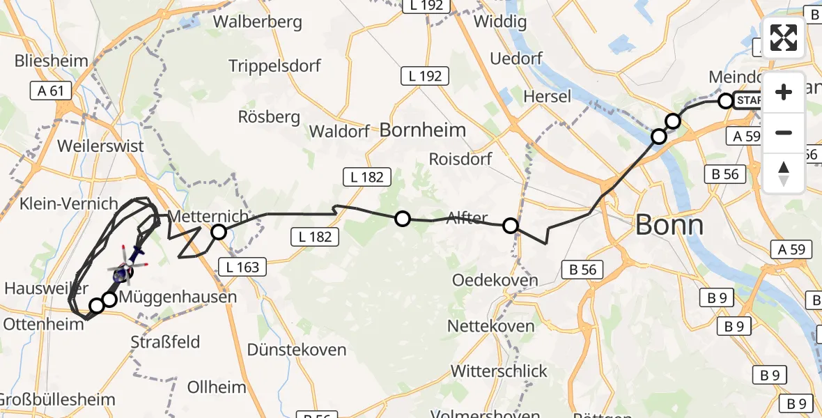 Flugroute Polizeihubschrauber Sankt Augustin - Weilerswist, 01 Oktober 2026, 11:33