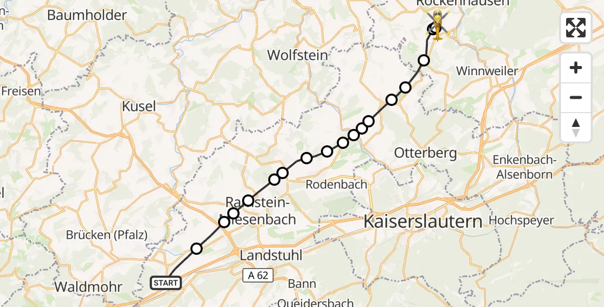 Flugroute Rettungshubschrauber Bruchmühlbach-Miesau - Rockenhausen, 01 Oktober 2026, 11:36