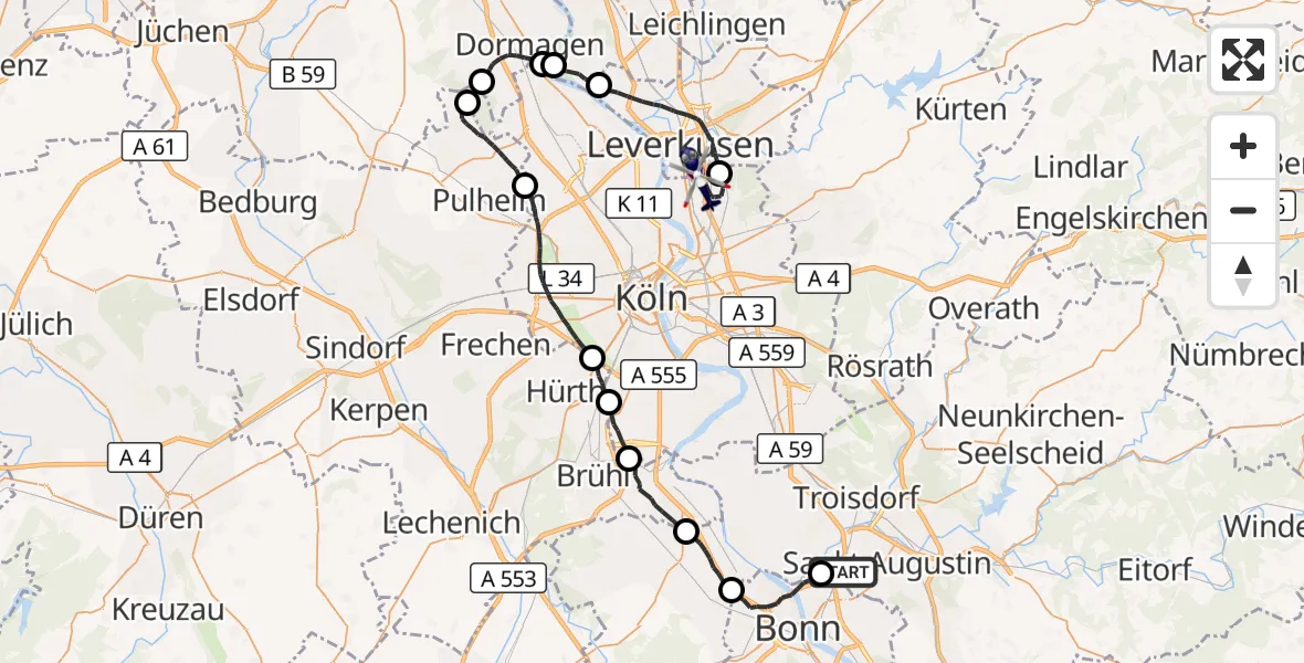 Flugroute Polizeihubschrauber Sankt Augustin - Köln, 01 Oktober 2026, 11:41