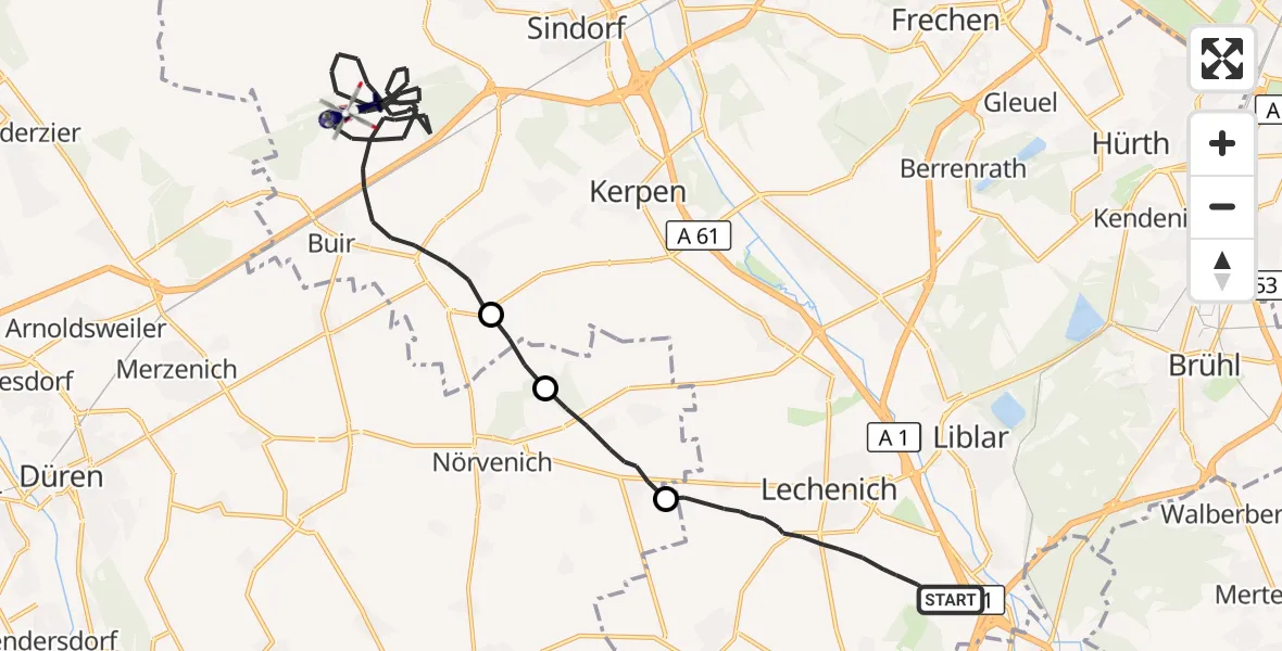 Flugroute Polizeihubschrauber Erftstadt - Kerpen, 01 Oktober 2026, 11:47