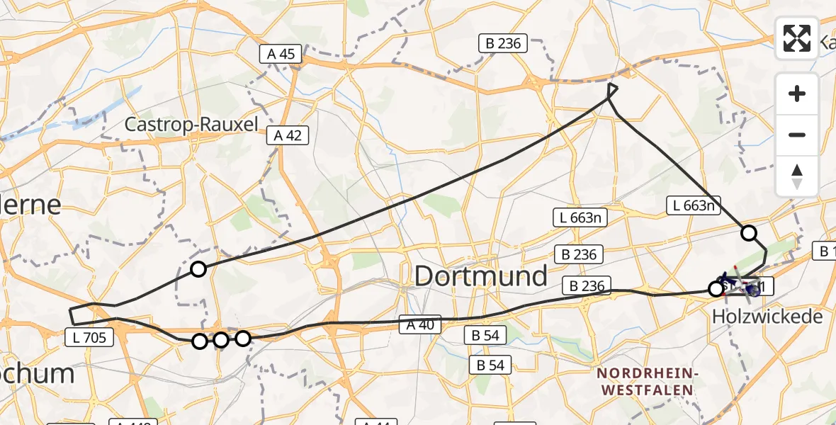 Flugroute Polizeihubschrauber Dortmund Flughafen - Dortmund Flughafen, 01 Oktober 2026, 11:54