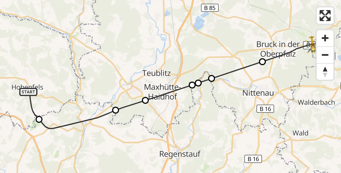 Flugroute Rettungshubschrauber Hohenfels - Bruck i.d.OPf., 01 Oktober 2026, 11:58