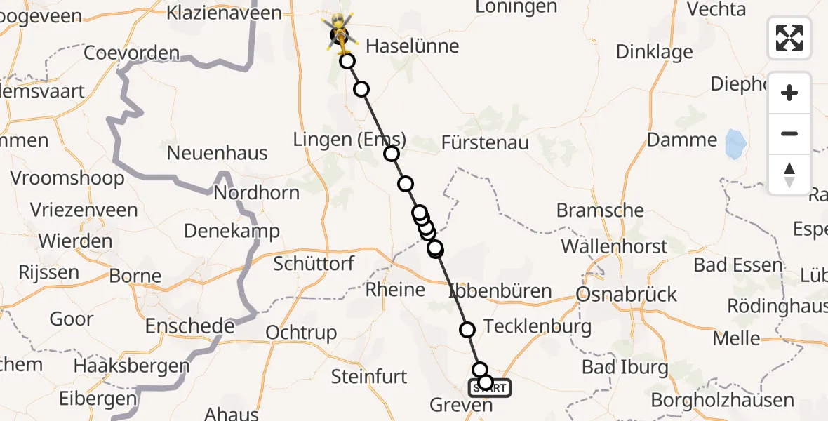Flugroute Ambulanzhubschrauber Christoph  Westfalen-ADAC - Meppen Ludmillenstift Hospital, 01 Oktober 2026, 12:01