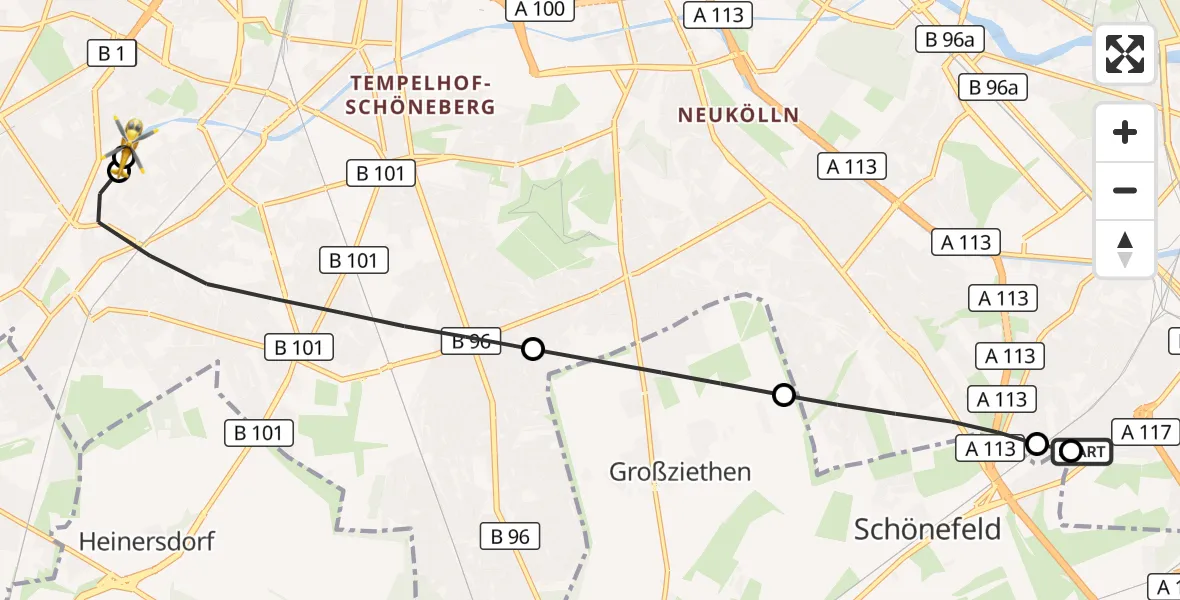 Flugroute Rettungshubschrauber Berlin - Charité Clinic Benjamin Franklin Campus, 01 Oktober 2026, 12:04