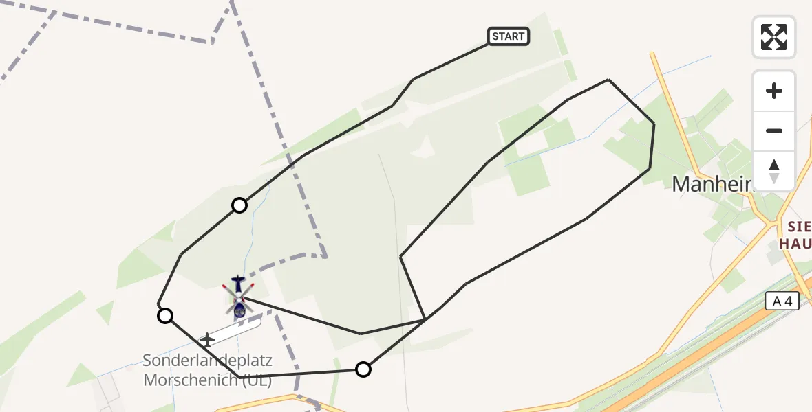 Flugroute Polizeihubschrauber Kerpen - Morschenich Ultraleichtflugplatz, 01 Oktober 2026, 12:10