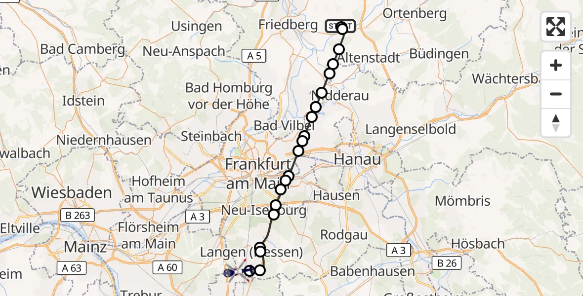 Flugroute Polizeihubschrauber Flugplatz Reichelsheim - Flughafen Frankfurt-Egelsbach, 01 Oktober 2026, 12:10