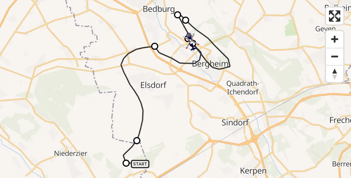 Flugroute Polizeihubschrauber Morschenich Ultraleichtflugplatz - Bergheim, 01 Oktober 2026, 12:15