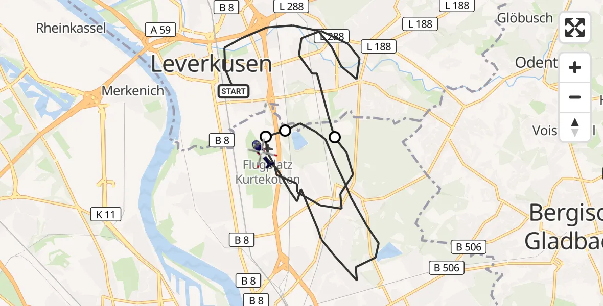 Flugroute Polizeihubschrauber Leverkusen - Köln, 01 Oktober 2026, 12:19