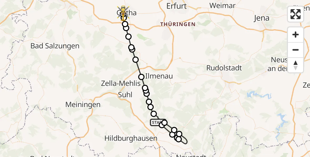 Flugroute Rettungshubschrauber Masserberg - Gotha, 01 Oktober 2026, 12:20