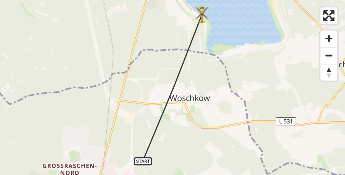 Flugroute Rettungshubschrauber Großräschen - Altdöbern, 01 Oktober 2026, 12:24