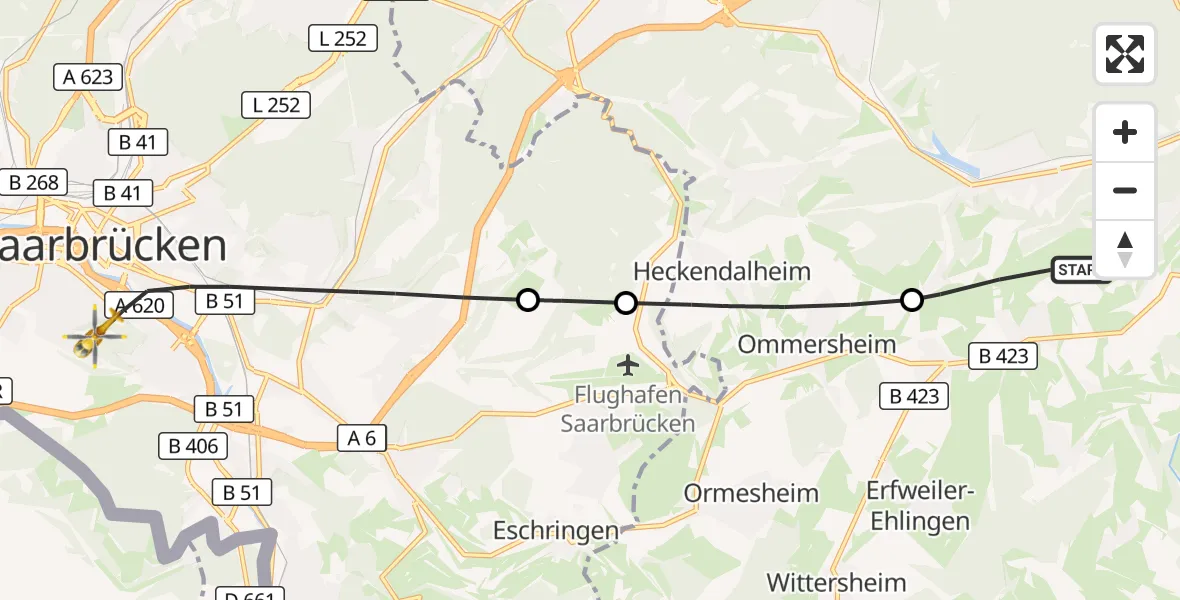 Flugroute Rettungshubschrauber Blieskastel - Saarbrücken, 01 Oktober 2026, 12:26