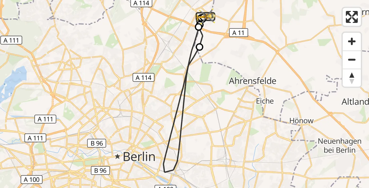 Flugroute Rettungshubschrauber Helios Clinic Berlin-Buch - Helios Clinic Berlin-Buch, 01 Oktober 2026, 12:35