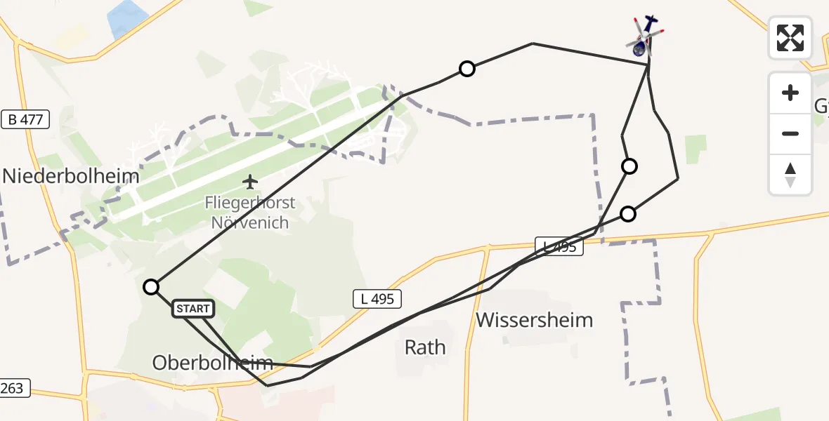 Flugroute Polizeihubschrauber Nörvenich - Erftstadt, 01 Oktober 2026, 12:37