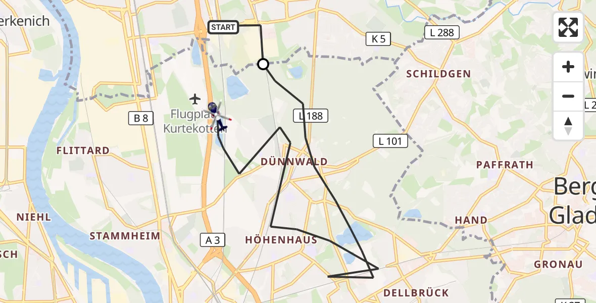 Flugroute Polizeihubschrauber Leverkusen - Köln, 01 Oktober 2026, 12:37