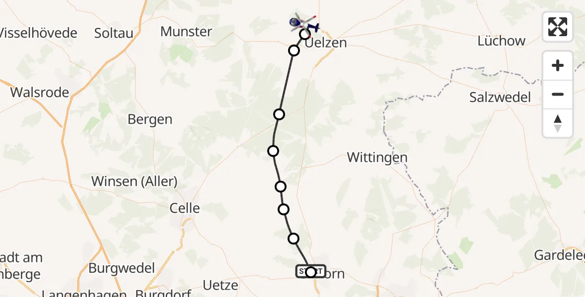 Flugroute Polizeihubschrauber Gifhorn Bundespolizei Hubschrauberlandeplatz - Uelzen, 01 Oktober 2026, 12:37