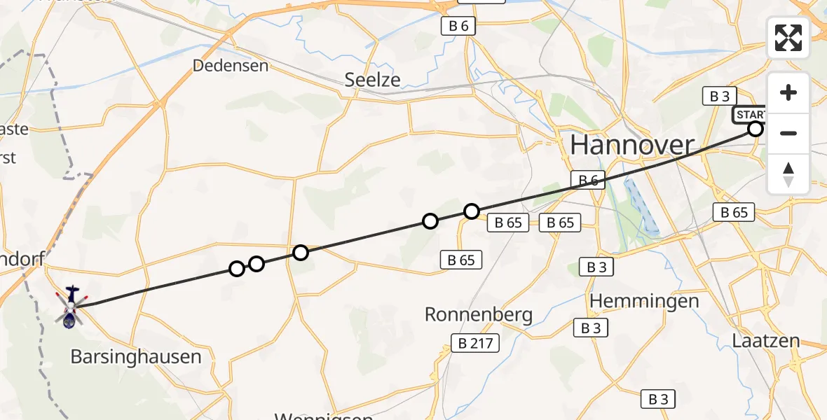 Flugroute Polizeihubschrauber Hannover Luftrettung Hubschrauberlandeplatz (Christoph 4) - Barsinghausen, 01 Oktober 2026, 12:44