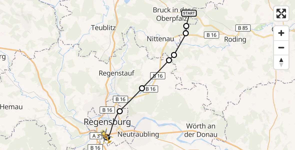 Flugroute Rettungshubschrauber Bruck i.d.OPf. - DRF Air Rescue Station Regensburg / Regensburg University Hospital, 01 Oktober 2026, 12:47