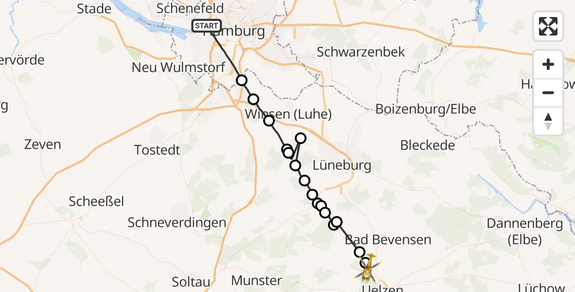 Flugroute Rettungshubschrauber Hamburg - Uelzen, 01 Oktober 2026, 12:55