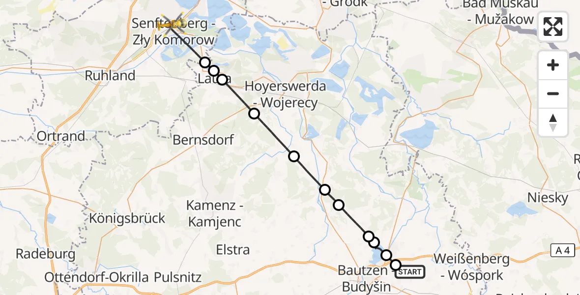 Flugroute Rettungshubschrauber Bautzen Flugplatz - Senftenberg, 01 Oktober 2026, 12:58