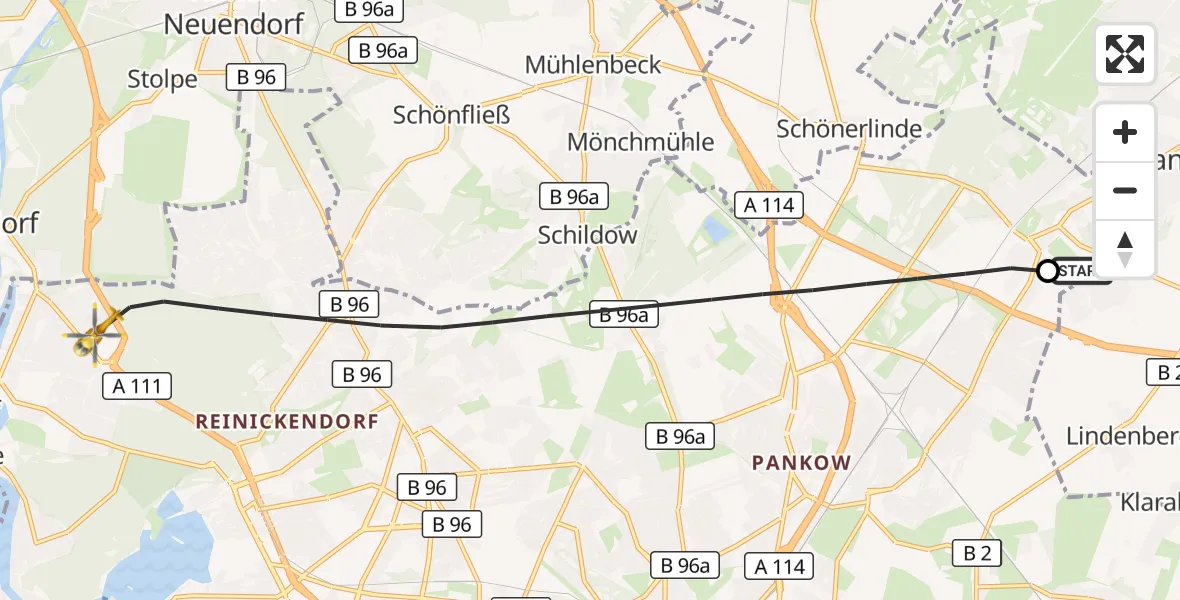Flugroute Rettungshubschrauber Helios Clinic Berlin-Buch - Berlin, 01 Oktober 2026, 13:00