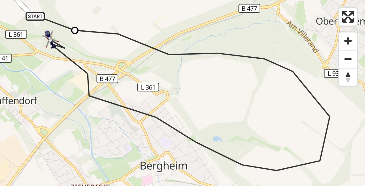 Flugroute Polizeihubschrauber Bergheim Flugplatz - Bergheim, 01 Oktober 2026, 13:02