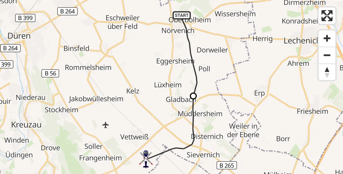 Flugroute Polizeihubschrauber Nörvenich - Vettweiß, 01 Oktober 2026, 13:05