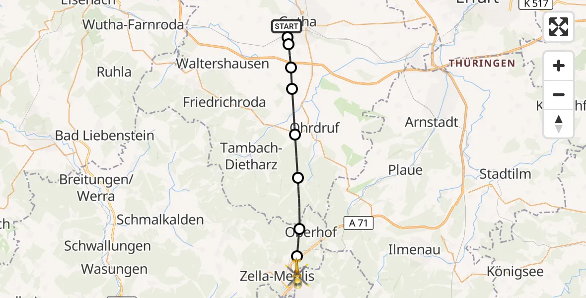 Flugroute Rettungshubschrauber Gotha - Suhl, 01 Oktober 2026, 13:08