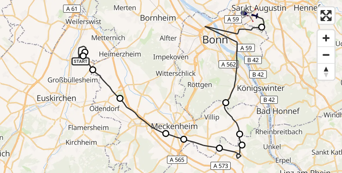 Flugroute Polizeihubschrauber Weilerswist - Sankt Augustin, 01 Oktober 2026, 13:13