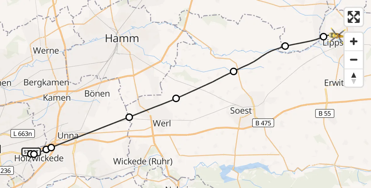 Flugroute Rettungshubschrauber Dortmund Flughafen - Lippstadt, 01 Oktober 2026, 13:52