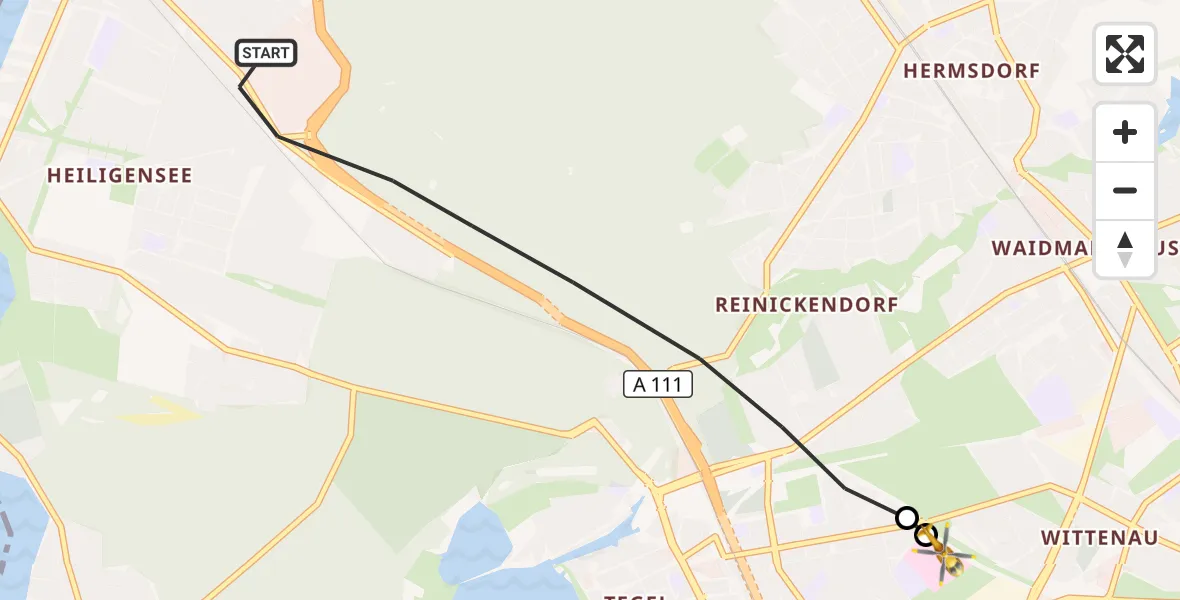 Flugroute Rettungshubschrauber Berlin - Vivantes Humboldt Clinic, 01 Oktober 2026, 13:53