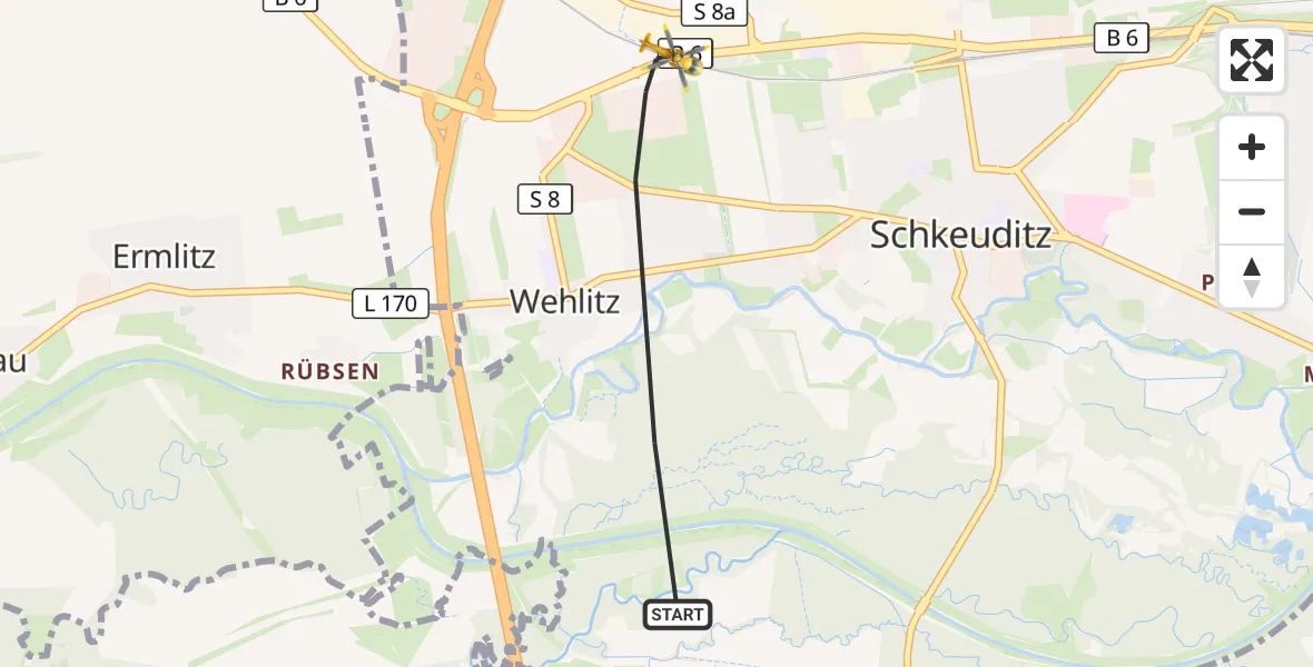 Flugroute Rettungshubschrauber Schkeuditz - Schkeuditz, 01 Oktober 2026, 13:54