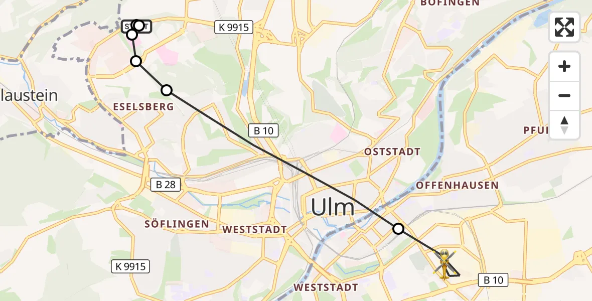 Flugroute Rettungshubschrauber Ulm Military Hospital Emergency - Neu-Ulm, 01 Oktober 2026, 14:12