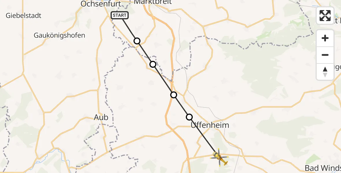Flugroute Rettungshubschrauber Marktbreit - Uffenheim, 01 Oktober 2026, 14:12